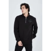 Erkek Yarım Fermuarlı Baskılı 3  iplik pamuklu sweatshirt - Siyah