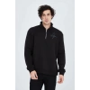 Erkek Yarım Fermuarlı Baskılı 3  iplik pamuklu sweatshirt - Siyah
