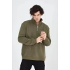 Erkek Yarım Fermuarlı Baskılı 3 iplik pamuklu sweatshirt - Yeşil