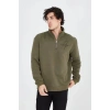 Erkek Yarım Fermuarlı Baskılı 3 iplik pamuklu sweatshirt - Yeşil
