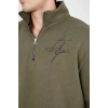 Erkek Yarım Fermuarlı Baskılı 3 iplik pamuklu sweatshirt - Yeşil