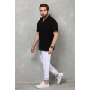 Erkek Yarım Fermuarlı Düz Oversize T-shirt - Siyah