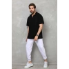 Erkek Yarım Fermuarlı Düz Oversize T-shirt - Siyah