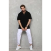 Erkek Yarım Fermuarlı Düz Oversize T-shirt - Siyah