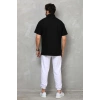 Erkek Yarım Fermuarlı Düz Oversize T-shirt - Siyah