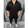 Erkek Yarım Fermuarlı Kısa kol T-Shirt - Siyah