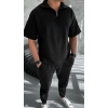 Erkek Yarım Fermuarlı Kısa kol T-Shirt - Siyah