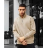 Erkek Yarım Fermuarlı Üç İplik Sweatshirt - Bej