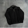 Erkek Yarım Fermuarlı Üç İplik Sweatshirt - Siyah