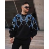 Erkek Yıldırım Baslılı Bisiklet Yaka 3 iplik pamuklu Sweatshirt - Siyah