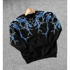 Erkek Yıldırım Baslılı Bisiklet Yaka 3 iplik pamuklu Sweatshirt - Siyah