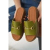 Haki Yeşili Hakiki Deri Terlik TR31MY62G