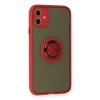 İphone 11 Kılıf Montreal Yüzüklü Silikon Kapak - Kırmızı