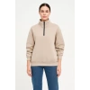 Kadın 3 İplik Dık Yaka Yarım Fermuarlı SweatShirt - Bej