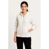 Kadın 3 İplik Kapüşonlu Tam Fermuarlı Kanguru Cepli Sweatshirt Hoodie - Beyaz