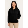 Kadın 3 İplik Kapüşonlu Tam Fermuarlı Kanguru Cepli Sweatshirt Hoodie - Siyah