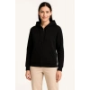 Kadın 3 İplik Kapüşonlu Tam Fermuarlı Kanguru Cepli Sweatshirt Hoodie - Siyah