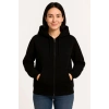 Kadın 3 İplik Kapüşonlu Tam Fermuarlı Kanguru Cepli Sweatshirt Hoodie - Siyah