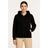 Kadın 3 İplik Kapüşonlu Tam Fermuarlı Kanguru Cepli Sweatshirt Hoodie - Siyah