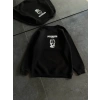 Kadın 3 iplik Kışlık Bisiklet Yaka Baskılı SweatShirt - Siyah