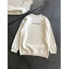 Kadın 3 İplik Pamuklu Bisiklet Yaka Baskılı SweatShirt - Beyaz