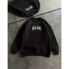 Kadın 3 İplik Pamuklu Bisiklet Yaka Baskılı SweatShirt - Siyah