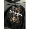 Kadın 3 İplik Pamuklu Bisiklet Yaka Baskılı SweatShirt - Siyah