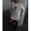 Kadın 3 iplik Pamuklu Bisiklet Yaka GÜL Baskılı SweatShirt - BeyazBeyaz