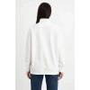 Kadın 3 İplik Pamuklu Dık Yaka Yarım Fermuarlı SweatShirt - Beyaz