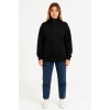 Kadın 3 İplik Pamuklu Dık Yaka Yarım Fermuarlı SweatShirt - Siyah