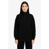 Kadın 3 İplik Pamuklu Dık Yaka Yarım Fermuarlı SweatShirt - Siyah