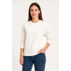 Kadın 3 İplik Pamuklu Düz Bisiklet Yaka SweatShirt - Beyaz