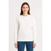 Kadın 3 İplik Pamuklu Düz Bisiklet Yaka SweatShirt - Beyaz