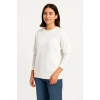 Kadın 3 İplik Pamuklu Düz Bisiklet Yaka SweatShirt - Beyaz