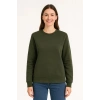 Kadın 3 İplik Pamuklu Düz Bisiklet Yaka SweatShirt - Haki
