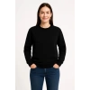 Kadın 3 İplik Pamuklu Düz Bisiklet Yaka SweatShirt - Siyah