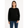 Kadın 3 İplik Pamuklu Düz Bisiklet Yaka SweatShirt - Siyah