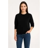 Kadın 3 İplik Pamuklu Düz Bisiklet Yaka SweatShirt - Siyah