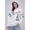 Kadın 3 İplik Pamuklu Kapüşonlu Baskılı SweatShirt hoodie - Beyaz