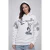 Kadın 3 İplik Pamuklu Kapüşonlu Baskılı SweatShirt hoodie - Beyaz