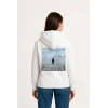 Kadın 3 İplik Pamuklu Kapüşonlu Hoodie Sweatshirt Survivor Penguen Baskılı - Beyaz