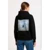 Kadın 3 İplik Pamuklu Kapüşonlu Hoodie Sweatshirt Survivor Penguen Baskılı - Siyah