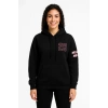 Kadın 3 İplik Pamuklu Kapüşonlu Kanguru Cepli Baskılı Hoodie Sweatshirt - Siyah