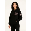 Kadın 3 İplik Pamuklu Kapüşonlu Kanguru Cepli Baskılı Hoodie Sweatshirt - Siyah