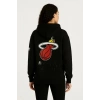 Kadın 3 İplik Pamuklu Kapüşonlu Kanguru Cepli Baskılı Hoodie Sweatshirt - Siyah