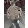 Kadın 3 İplik Pamuklu Kapüşonlu Kanguru Cepli Baskılı Oversize Hoodie Sweatshirt - Bej