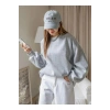 Kadın 3 İplik Pamuklu Oversize Yarım Fermuarlı Yakalı Basic Sweatshirt - Gri