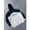Kadın 3 İplik Pamuklu Parçalı Nakış İşlemelı Kapüşonlu SweatShirt Hoodie - Siyah