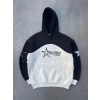 Kadın 3 İplik Pamuklu Parçalı Nakış İşlemelı Kapüşonlu SweatShirt Hoodie - Siyah