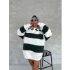 Kadın 3 iplik Pamuklu Parçalı Yakalı SweatShirt - Yeşil